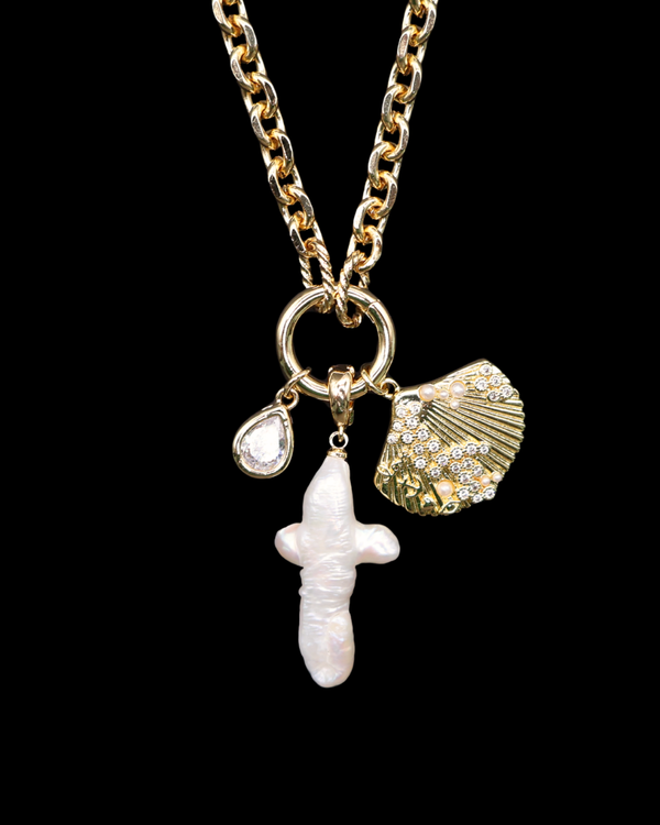 Long Pearl Cross Necklace