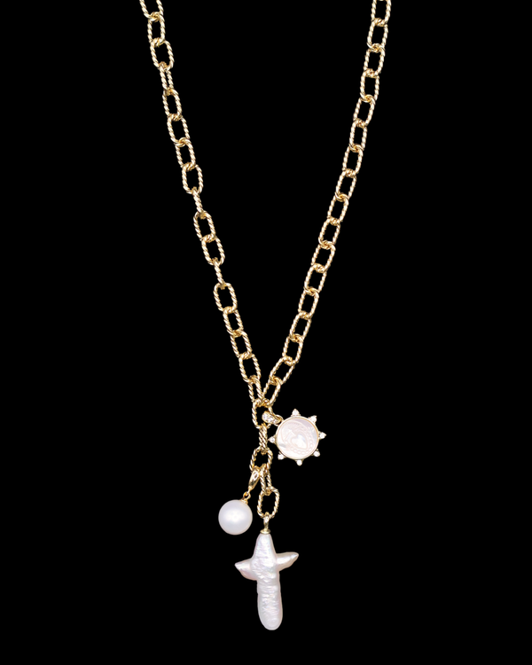 Sacred Heart Pearl Cross Necklace