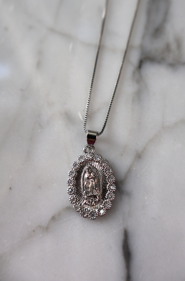 Our Lady of Guadalupe oval gem necklace