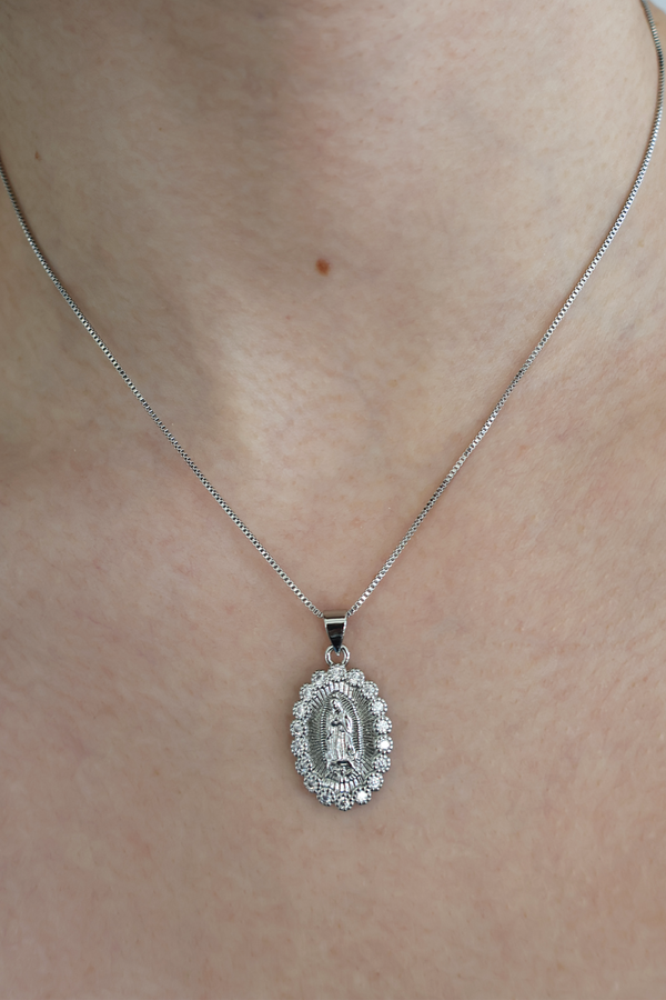 Our Lady of Guadalupe oval gem necklace