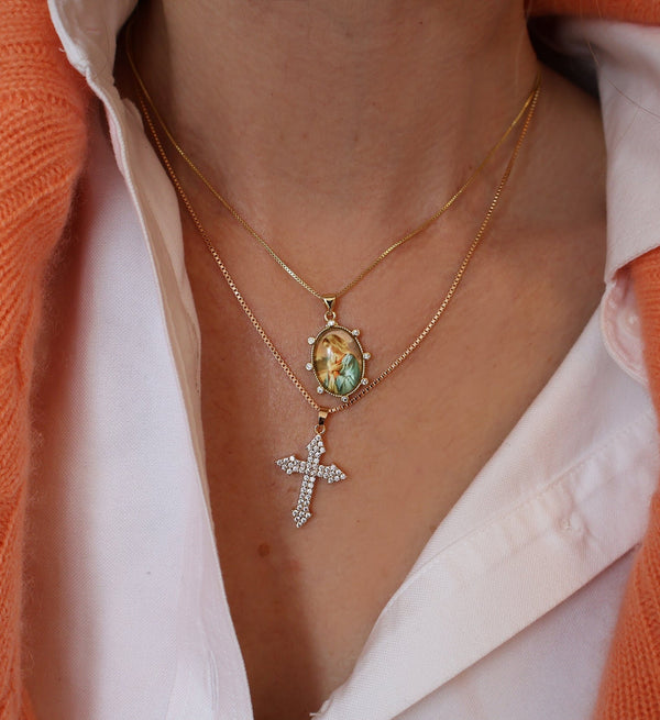 Beige Our Lady Picture Necklace