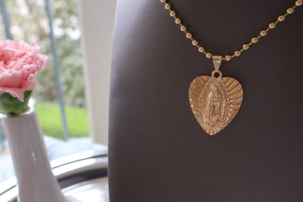 Jumbo Our Lady of Guadalupe Heart Neckalce