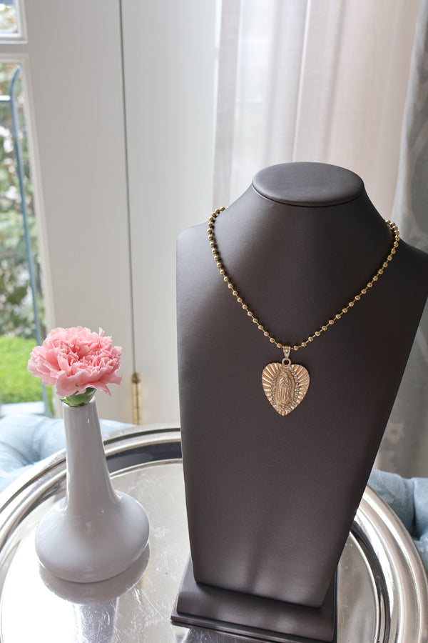 Jumbo Our Lady of Guadalupe Heart Neckalce