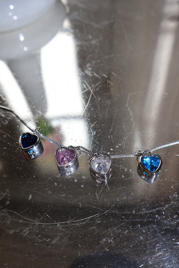 Silver Solitaire Heart Necklace