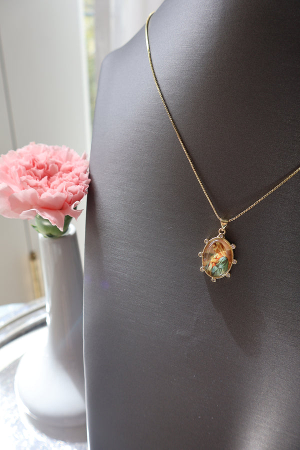 Beige Our Lady Picture Necklace