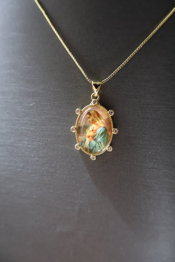 Beige Our Lady Picture Necklace