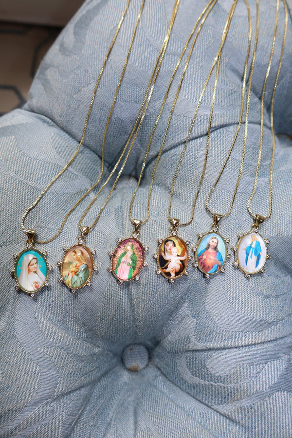 Beige Our Lady Picture Necklace