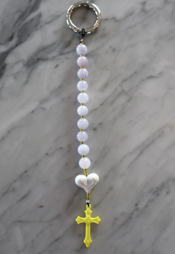 Rosary Bag Charm – Grey & Yellow