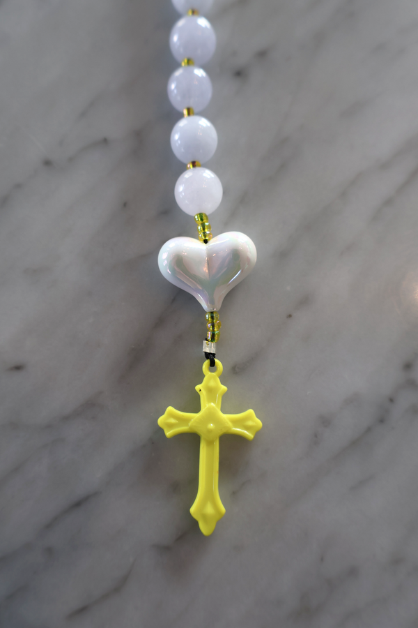 Rosary Bag Charm – Grey & Yellow