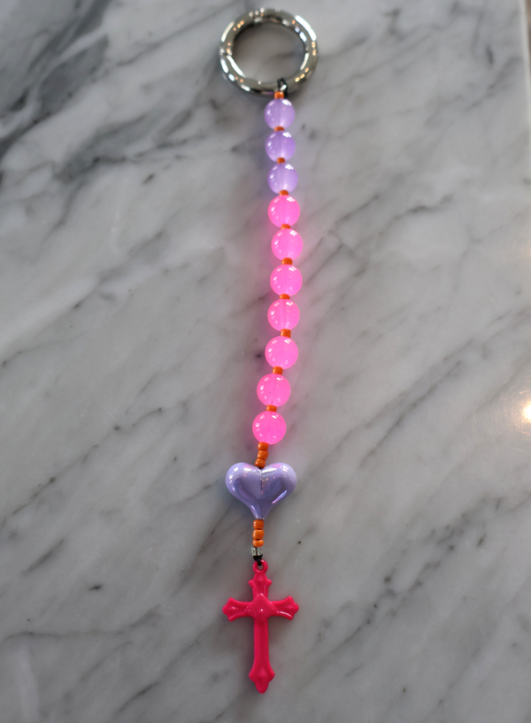 Rosary Bag Charm – Hot Pink & Purple