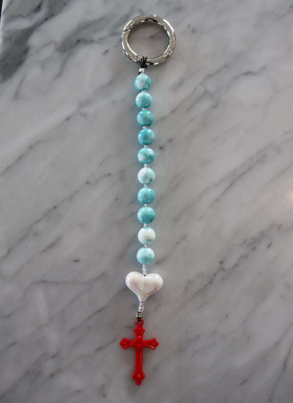Rosary Bag Charm – Sky Blue and Red
