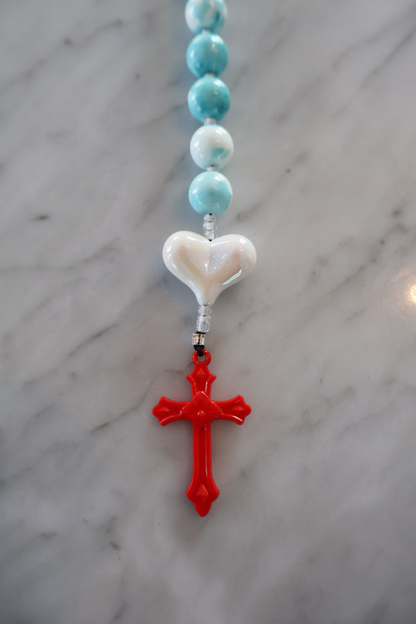 Rosary Bag Charm – Sky Blue and Red