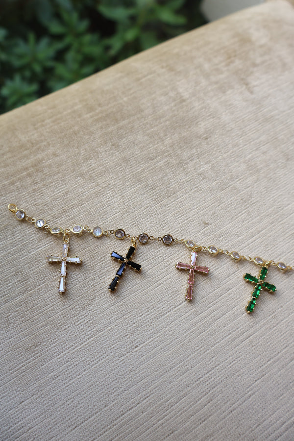 Gem Cross Charm Bracelet