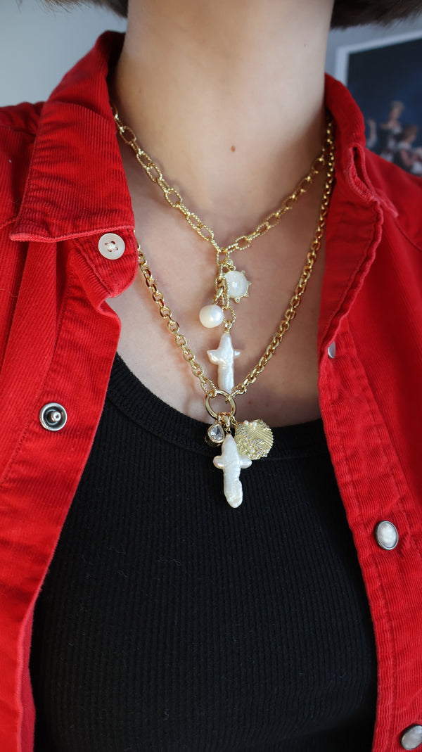 Long Pearl Cross Necklace