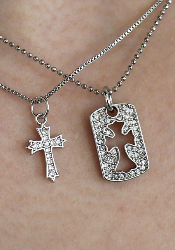 Pavé dog tag necklace
