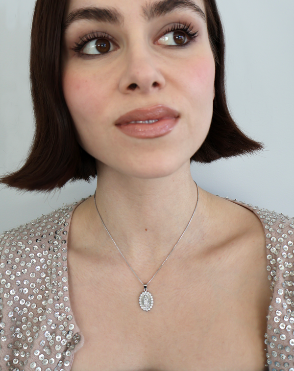 Our Lady of Guadalupe oval gem necklace